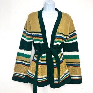 Sanroy Vintage 70s Striped Belted Cardigan Sweater Size S/M
